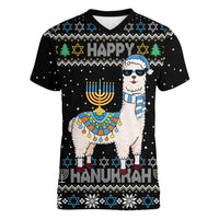 Happy Hanukkah Llama Women V-Neck T-Shirt Funny Menorah for Jewish Holiday - Wonder Print Shop