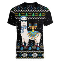 Happy Hanukkah Llama Women V-Neck T-Shirt Funny Menorah for Jewish Holiday - Wonder Print Shop