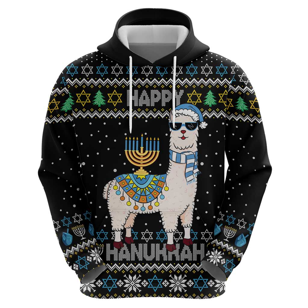 Happy Hanukkah Llama Zip Hoodie Funny Menorah for Jewish Holiday - Wonder Print Shop