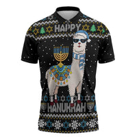 Happy Hanukkah Llama Zipper Polo Shirt Funny Menorah for Jewish Holiday - Wonder Print Shop