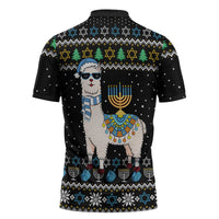 Happy Hanukkah Llama Zipper Polo Shirt Funny Menorah for Jewish Holiday - Wonder Print Shop