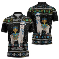 Happy Hanukkah Llama Zipper Polo Shirt Funny Menorah for Jewish Holiday - Wonder Print Shop
