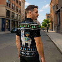Happy Hanukkah Llama Zipper Polo Shirt Funny Menorah for Jewish Holiday - Wonder Print Shop