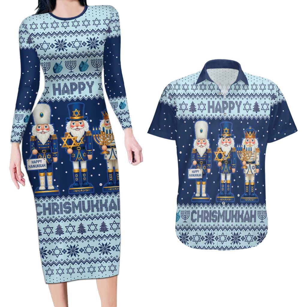 Chrismukkah Nutcracker Couples Matching Long Sleeve Bodycon Dress and Hawaiian Shirt Funny Hanukkah Xmas Style - Wonder Print Shop