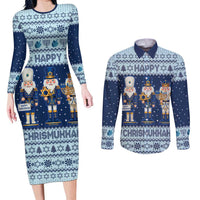 Chrismukkah Nutcracker Couples Matching Long Sleeve Bodycon Dress and Long Sleeve Button Shirt Funny Hanukkah Xmas Style - Wonder Print Shop