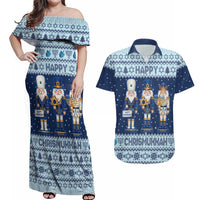 Chrismukkah Nutcracker Couples Matching Off Shoulder Maxi Dress and Hawaiian Shirt Funny Hanukkah Xmas Style - Wonder Print Shop