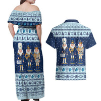 Chrismukkah Nutcracker Couples Matching Off Shoulder Maxi Dress and Hawaiian Shirt Funny Hanukkah Xmas Style - Wonder Print Shop