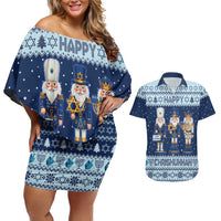 Chrismukkah Nutcracker Couples Matching Off Shoulder Short Dress and Hawaiian Shirt Funny Hanukkah Xmas Style - Wonder Print Shop