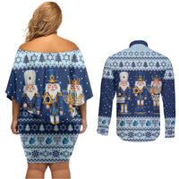 Chrismukkah Nutcracker Couples Matching Off Shoulder Short Dress and Long Sleeve Button Shirt Funny Hanukkah Xmas Style - Wonder Print Shop