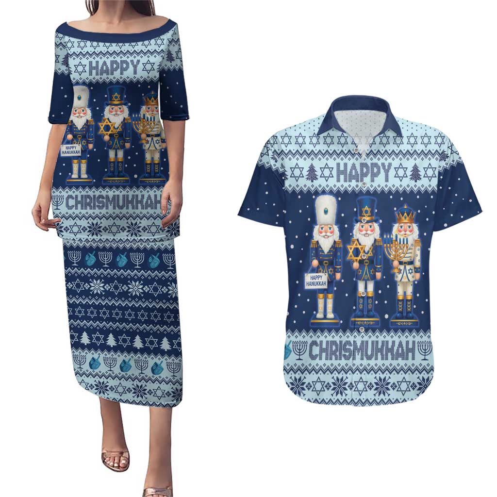 Chrismukkah Nutcracker Couples Matching Puletasi and Hawaiian Shirt Funny Hanukkah Xmas Style - Wonder Print Shop