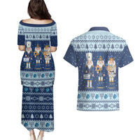 Chrismukkah Nutcracker Couples Matching Puletasi and Hawaiian Shirt Funny Hanukkah Xmas Style - Wonder Print Shop