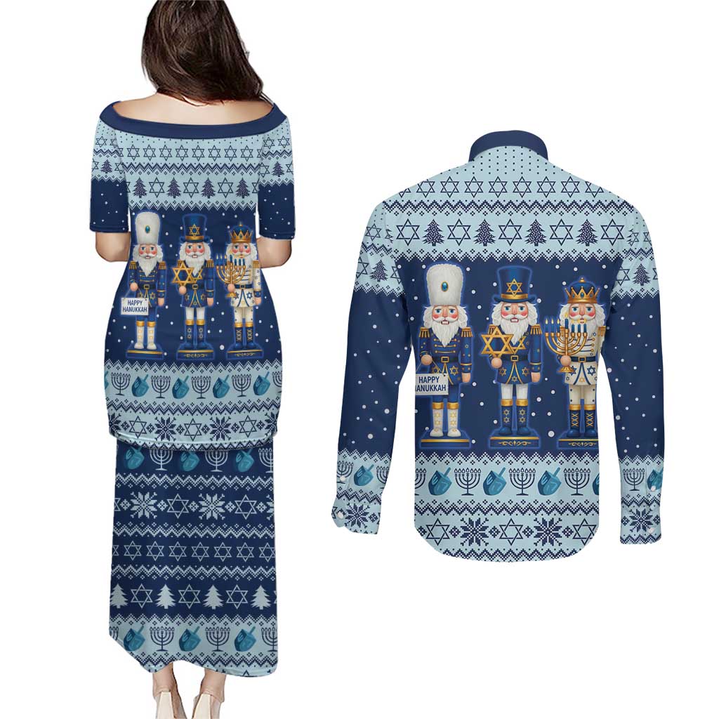 Chrismukkah Nutcracker Couples Matching Puletasi and Long Sleeve Button Shirt Funny Hanukkah Xmas Style - Wonder Print Shop