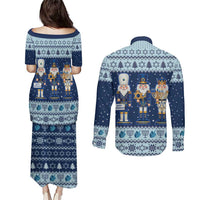 Chrismukkah Nutcracker Couples Matching Puletasi and Long Sleeve Button Shirt Funny Hanukkah Xmas Style - Wonder Print Shop