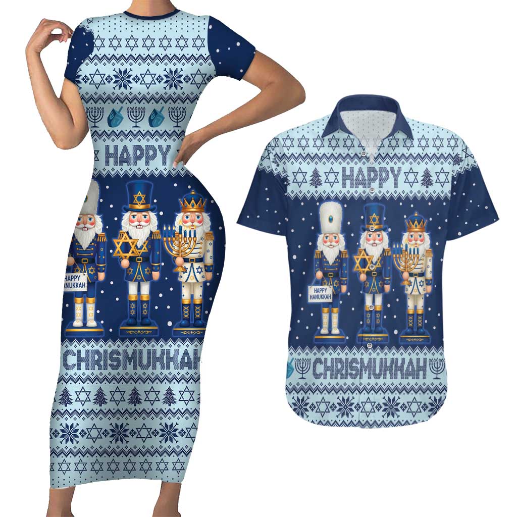 Chrismukkah Nutcracker Couples Matching Short Sleeve Bodycon Dress and Hawaiian Shirt Funny Hanukkah Xmas Style - Wonder Print Shop