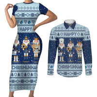 Chrismukkah Nutcracker Couples Matching Short Sleeve Bodycon Dress and Long Sleeve Button Shirt Funny Hanukkah Xmas Style - Wonder Print Shop