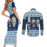 Chrismukkah Nutcracker Couples Matching Short Sleeve Bodycon Dress and Long Sleeve Button Shirt Funny Hanukkah Xmas Style - Wonder Print Shop