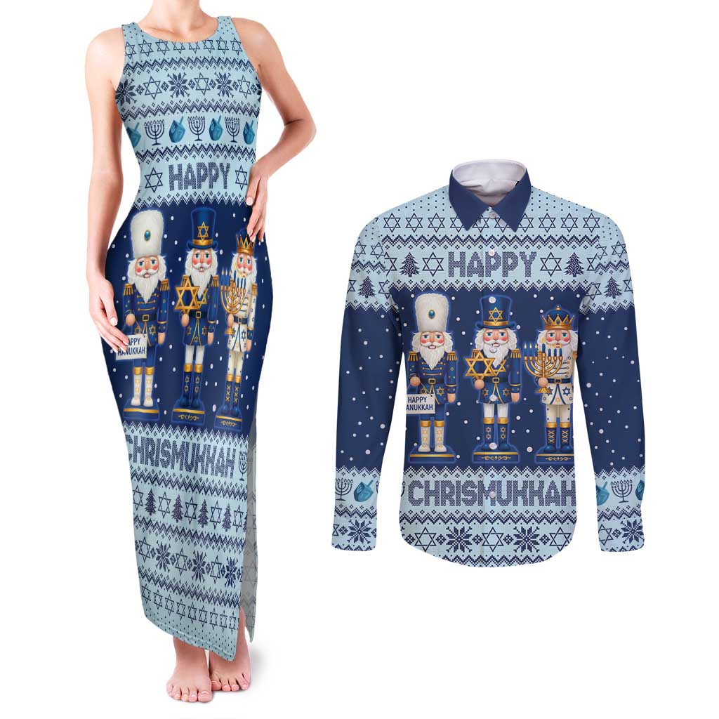 Chrismukkah Nutcracker Couples Matching Tank Maxi Dress and Long Sleeve Button Shirt Funny Hanukkah Xmas Style - Wonder Print Shop