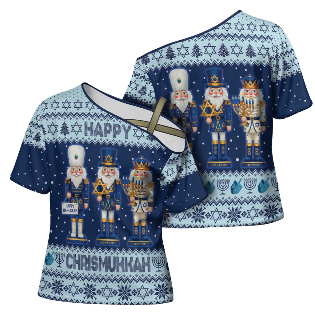 Chrismukkah Nutcracker Cross Shoulder Shirt Funny Hanukkah Xmas Style - Wonder Print Shop