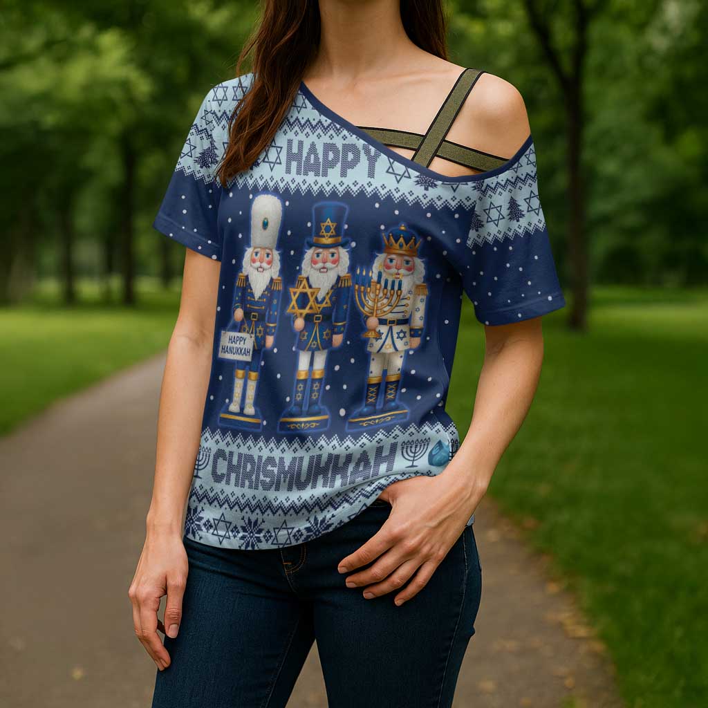 Chrismukkah Nutcracker Cross Shoulder Shirt Funny Hanukkah Xmas Style - Wonder Print Shop
