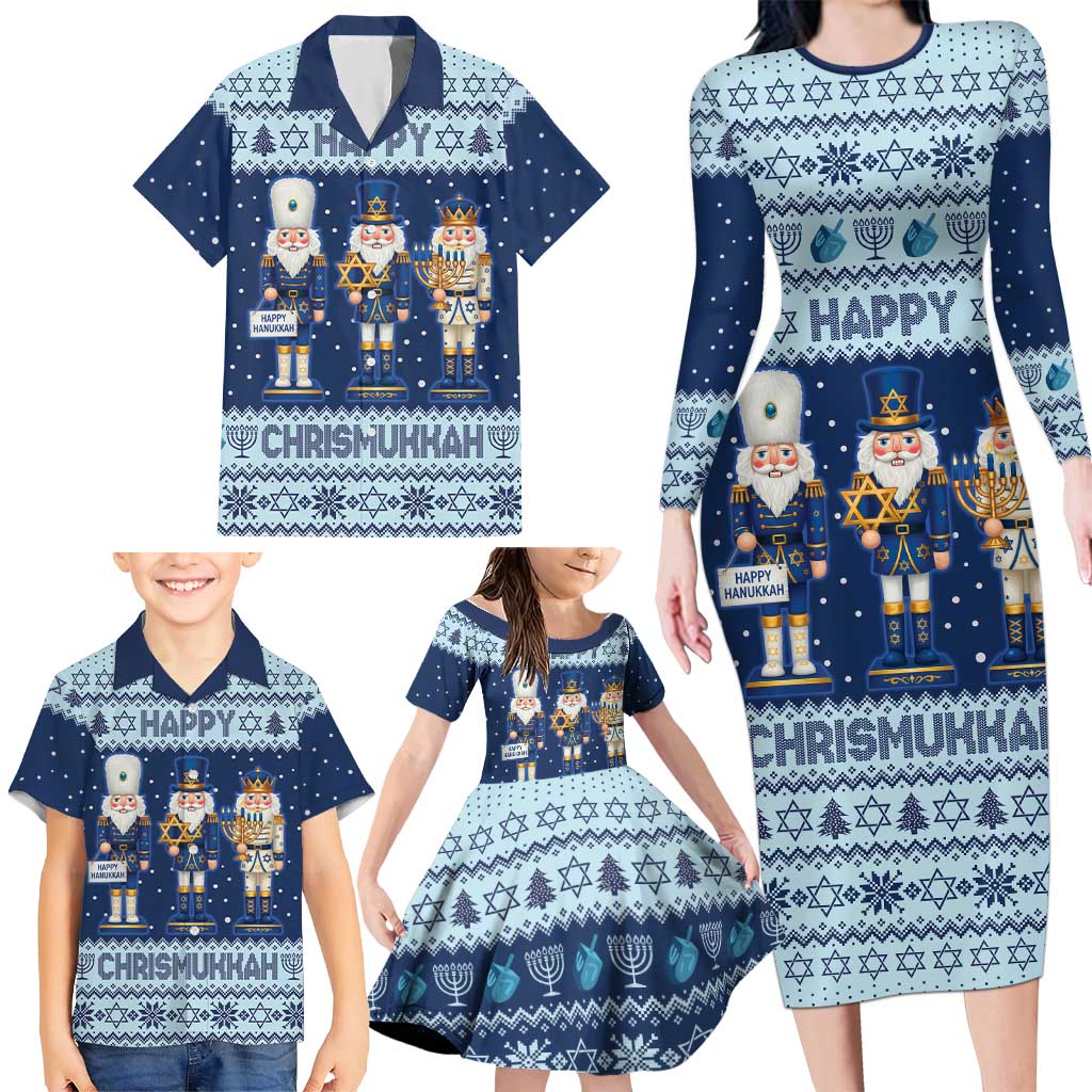 Chrismukkah Nutcracker Family Matching Long Sleeve Bodycon Dress and Hawaiian Shirt Funny Hanukkah Xmas Style - Wonder Print Shop