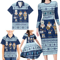 Chrismukkah Nutcracker Family Matching Long Sleeve Bodycon Dress and Hawaiian Shirt Funny Hanukkah Xmas Style - Wonder Print Shop