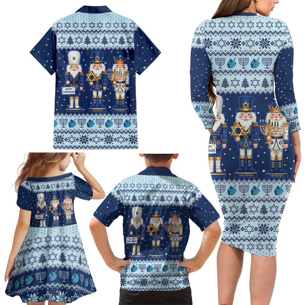 Chrismukkah Nutcracker Family Matching Long Sleeve Bodycon Dress and Hawaiian Shirt Funny Hanukkah Xmas Style - Wonder Print Shop
