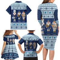 Chrismukkah Nutcracker Family Matching Long Sleeve Bodycon Dress and Hawaiian Shirt Funny Hanukkah Xmas Style - Wonder Print Shop