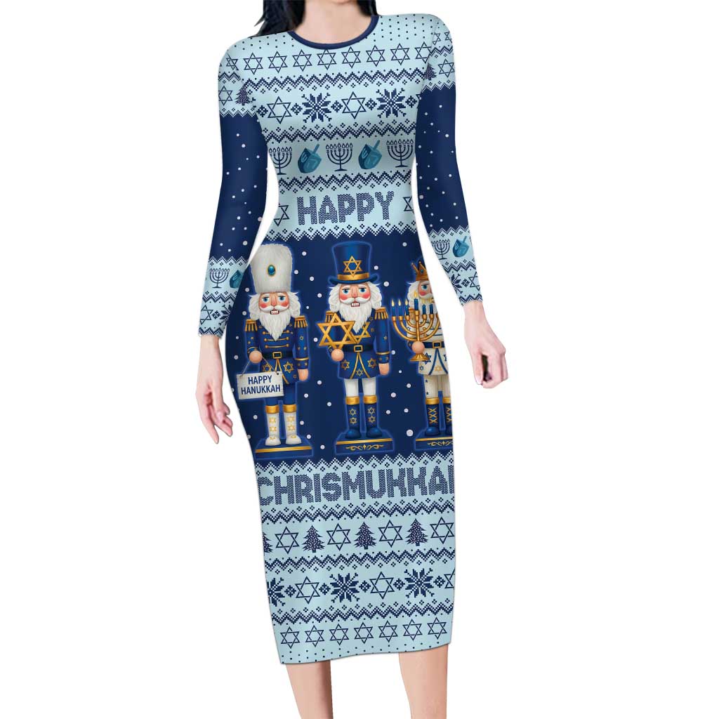 Chrismukkah Nutcracker Family Matching Long Sleeve Bodycon Dress and Hawaiian Shirt Funny Hanukkah Xmas Style - Wonder Print Shop