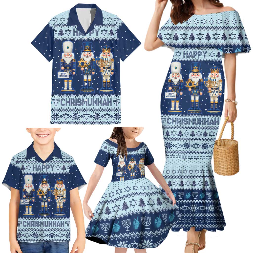 Chrismukkah Nutcracker Family Matching Mermaid Dress and Hawaiian Shirt Funny Hanukkah Xmas Style - Wonder Print Shop