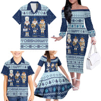 Chrismukkah Nutcracker Family Matching Off The Shoulder Long Sleeve Dress and Hawaiian Shirt Funny Hanukkah Xmas Style - Wonder Print Shop