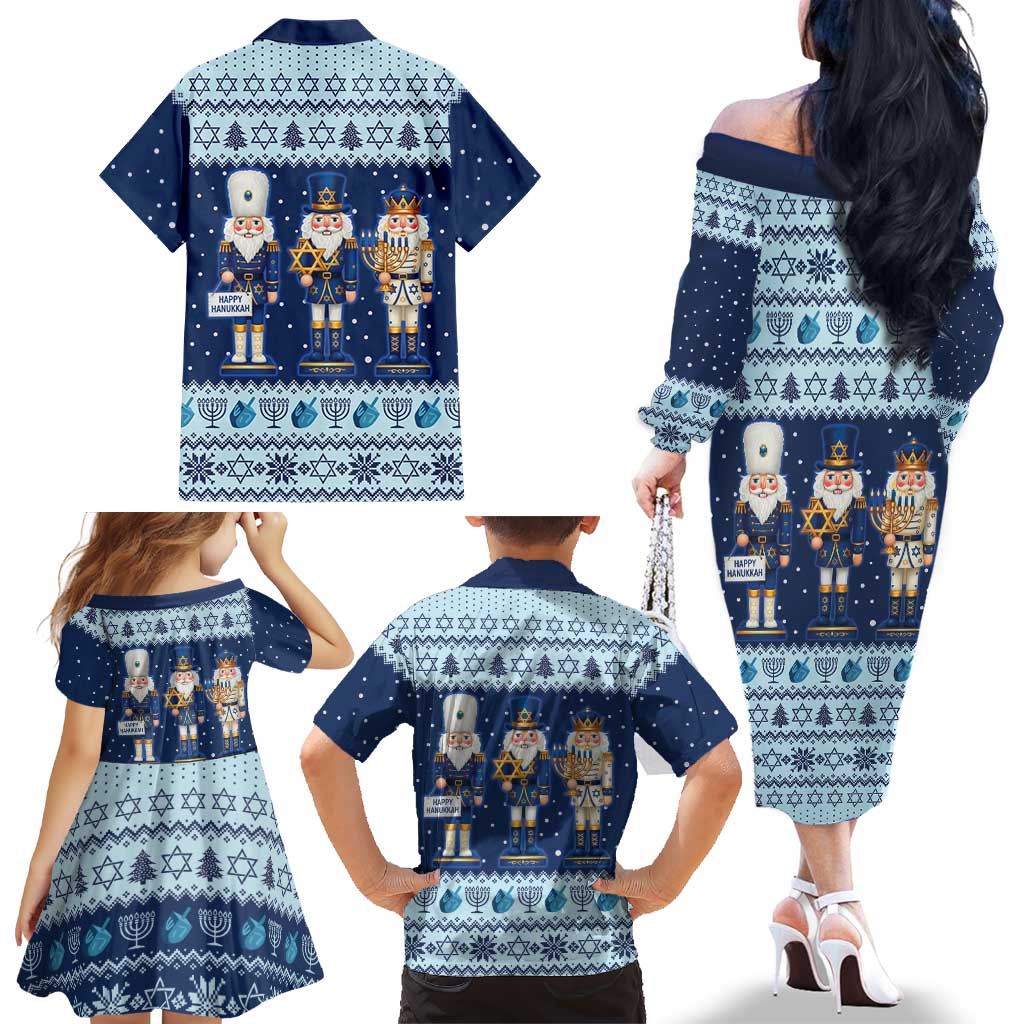Chrismukkah Nutcracker Family Matching Off The Shoulder Long Sleeve Dress and Hawaiian Shirt Funny Hanukkah Xmas Style - Wonder Print Shop