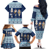 Chrismukkah Nutcracker Family Matching Off The Shoulder Long Sleeve Dress and Hawaiian Shirt Funny Hanukkah Xmas Style - Wonder Print Shop