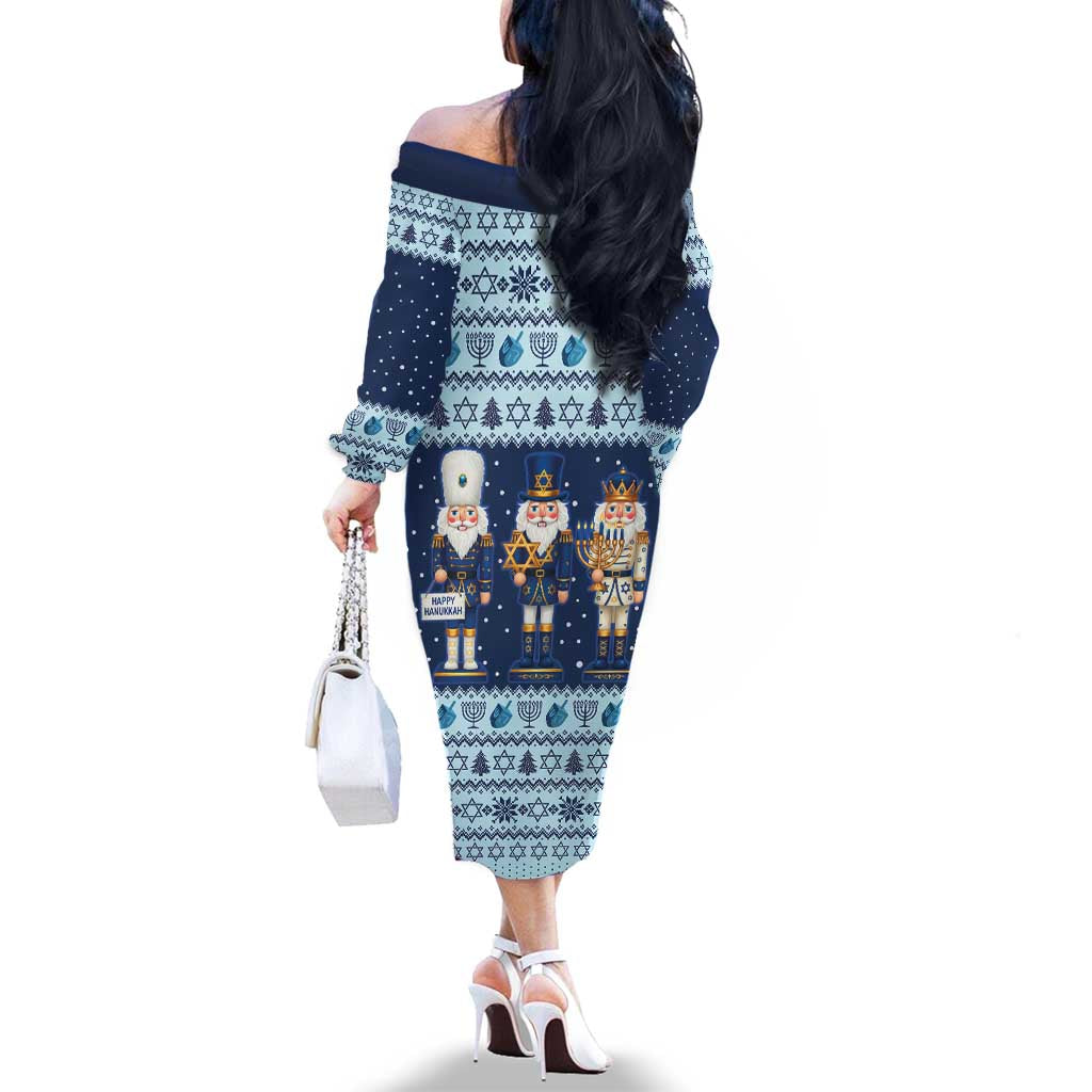 Chrismukkah Nutcracker Family Matching Off The Shoulder Long Sleeve Dress and Hawaiian Shirt Funny Hanukkah Xmas Style - Wonder Print Shop