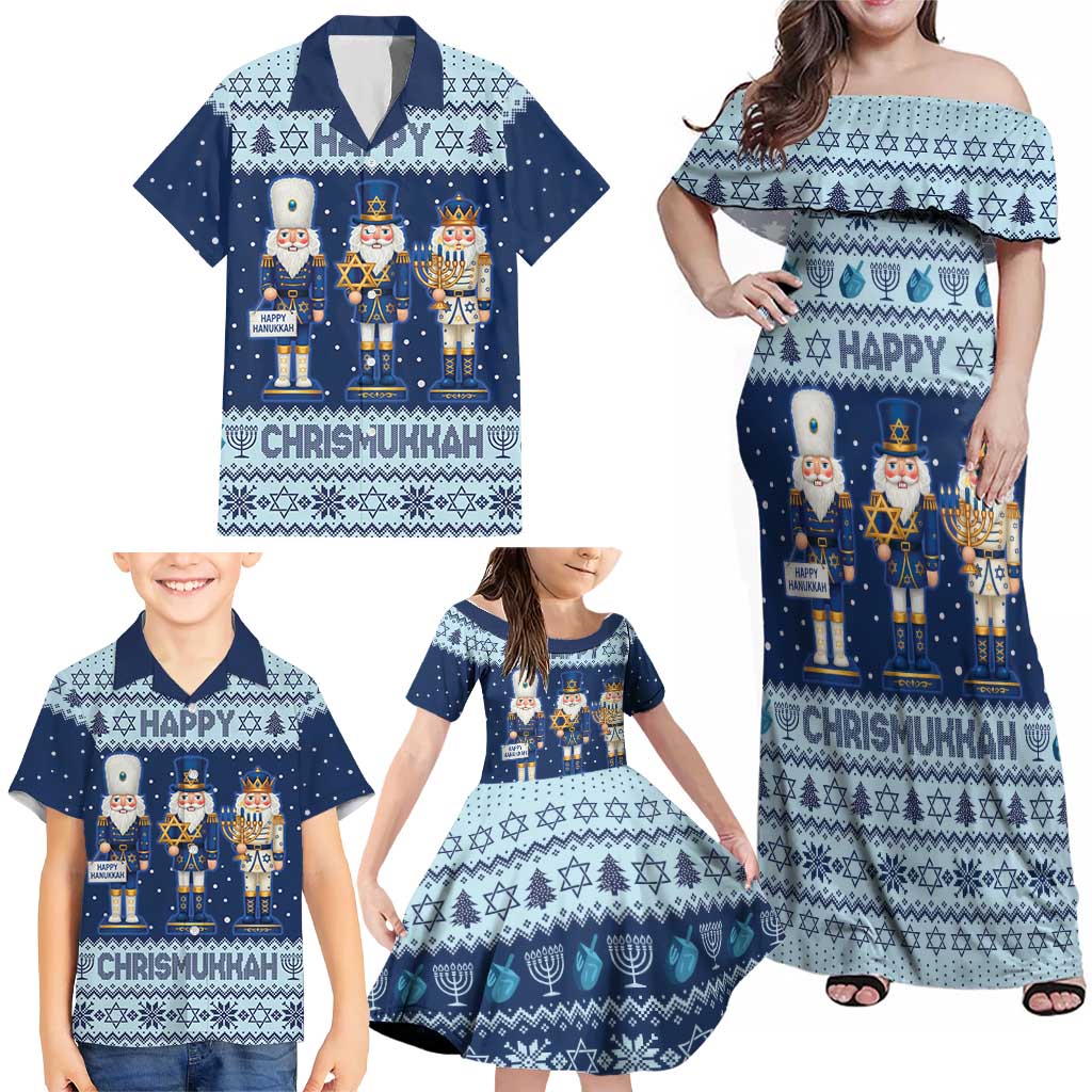 Chrismukkah Nutcracker Family Matching Off Shoulder Maxi Dress and Hawaiian Shirt Funny Hanukkah Xmas Style - Wonder Print Shop