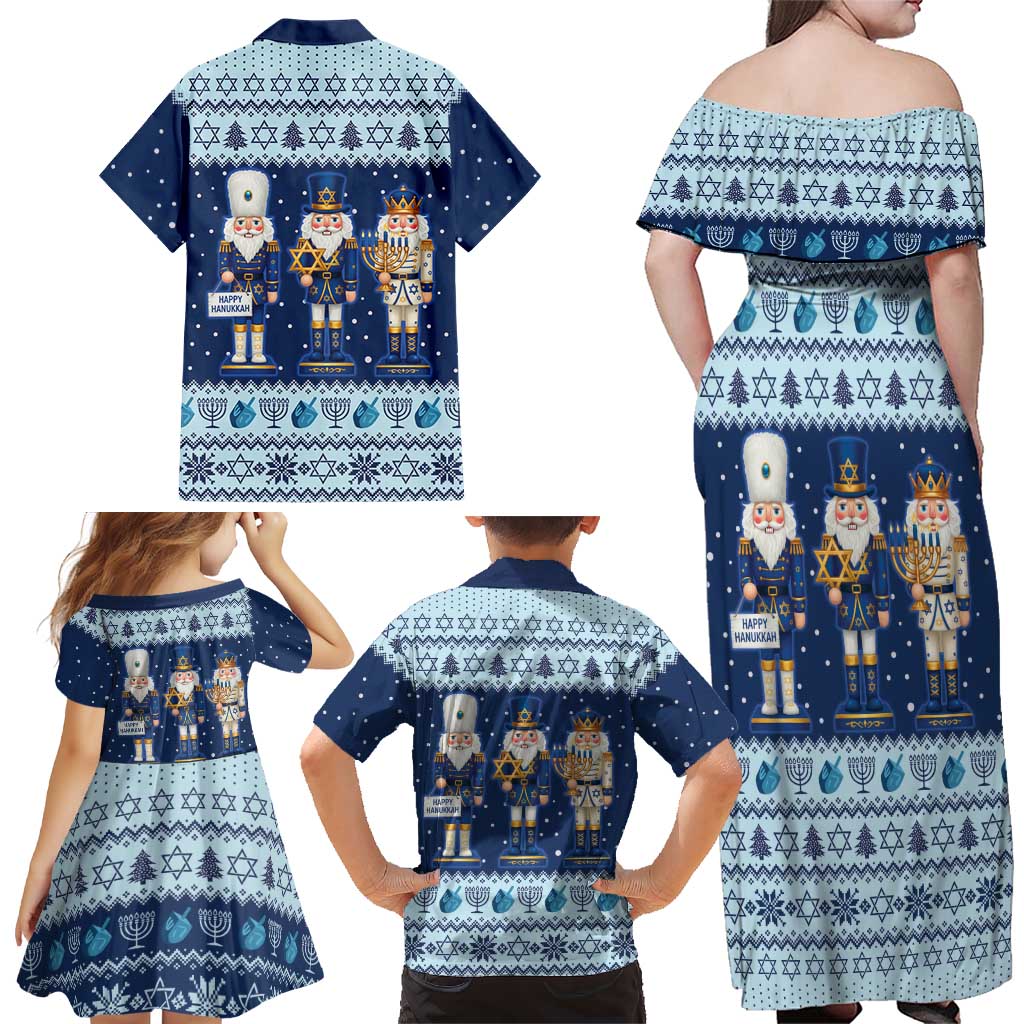 Chrismukkah Nutcracker Family Matching Off Shoulder Maxi Dress and Hawaiian Shirt Funny Hanukkah Xmas Style - Wonder Print Shop