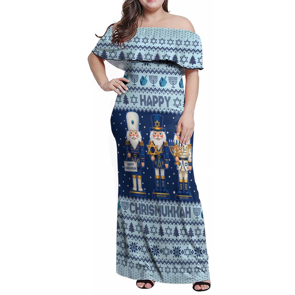 Chrismukkah Nutcracker Family Matching Off Shoulder Maxi Dress and Hawaiian Shirt Funny Hanukkah Xmas Style - Wonder Print Shop