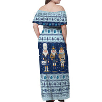 Chrismukkah Nutcracker Family Matching Off Shoulder Maxi Dress and Hawaiian Shirt Funny Hanukkah Xmas Style - Wonder Print Shop