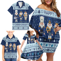 Chrismukkah Nutcracker Family Matching Off Shoulder Short Dress and Hawaiian Shirt Funny Hanukkah Xmas Style - Wonder Print Shop