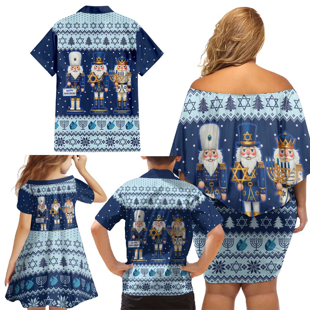 Chrismukkah Nutcracker Family Matching Off Shoulder Short Dress and Hawaiian Shirt Funny Hanukkah Xmas Style - Wonder Print Shop