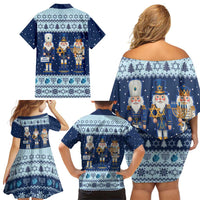 Chrismukkah Nutcracker Family Matching Off Shoulder Short Dress and Hawaiian Shirt Funny Hanukkah Xmas Style - Wonder Print Shop
