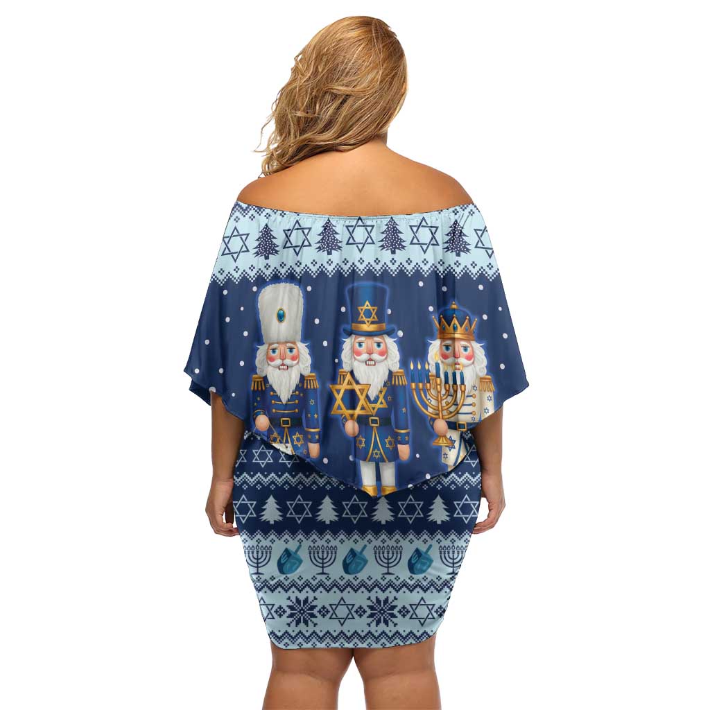 Chrismukkah Nutcracker Family Matching Off Shoulder Short Dress and Hawaiian Shirt Funny Hanukkah Xmas Style - Wonder Print Shop