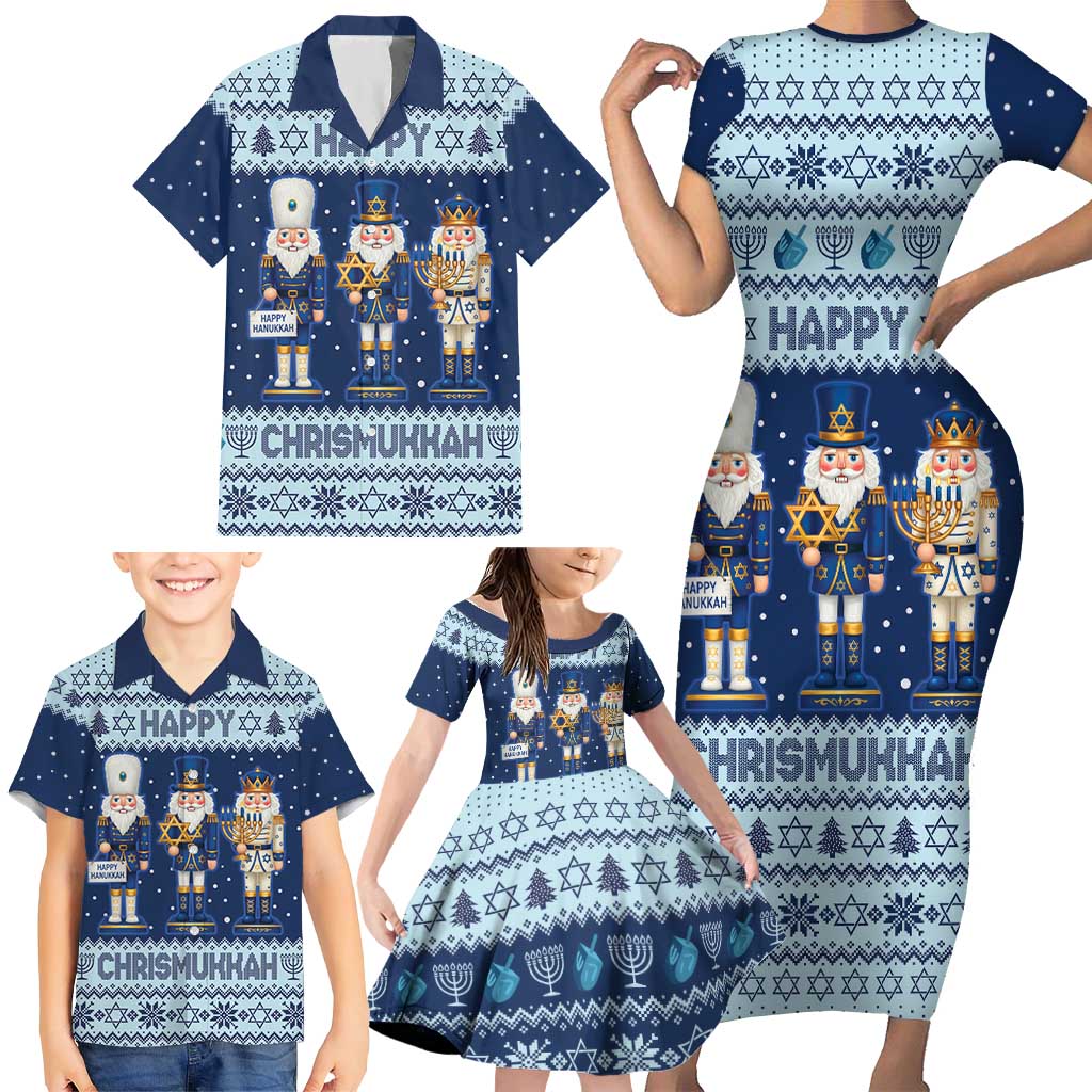 Chrismukkah Nutcracker Family Matching Short Sleeve Bodycon Dress and Hawaiian Shirt Funny Hanukkah Xmas Style - Wonder Print Shop
