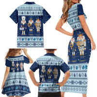 Chrismukkah Nutcracker Family Matching Short Sleeve Bodycon Dress and Hawaiian Shirt Funny Hanukkah Xmas Style - Wonder Print Shop