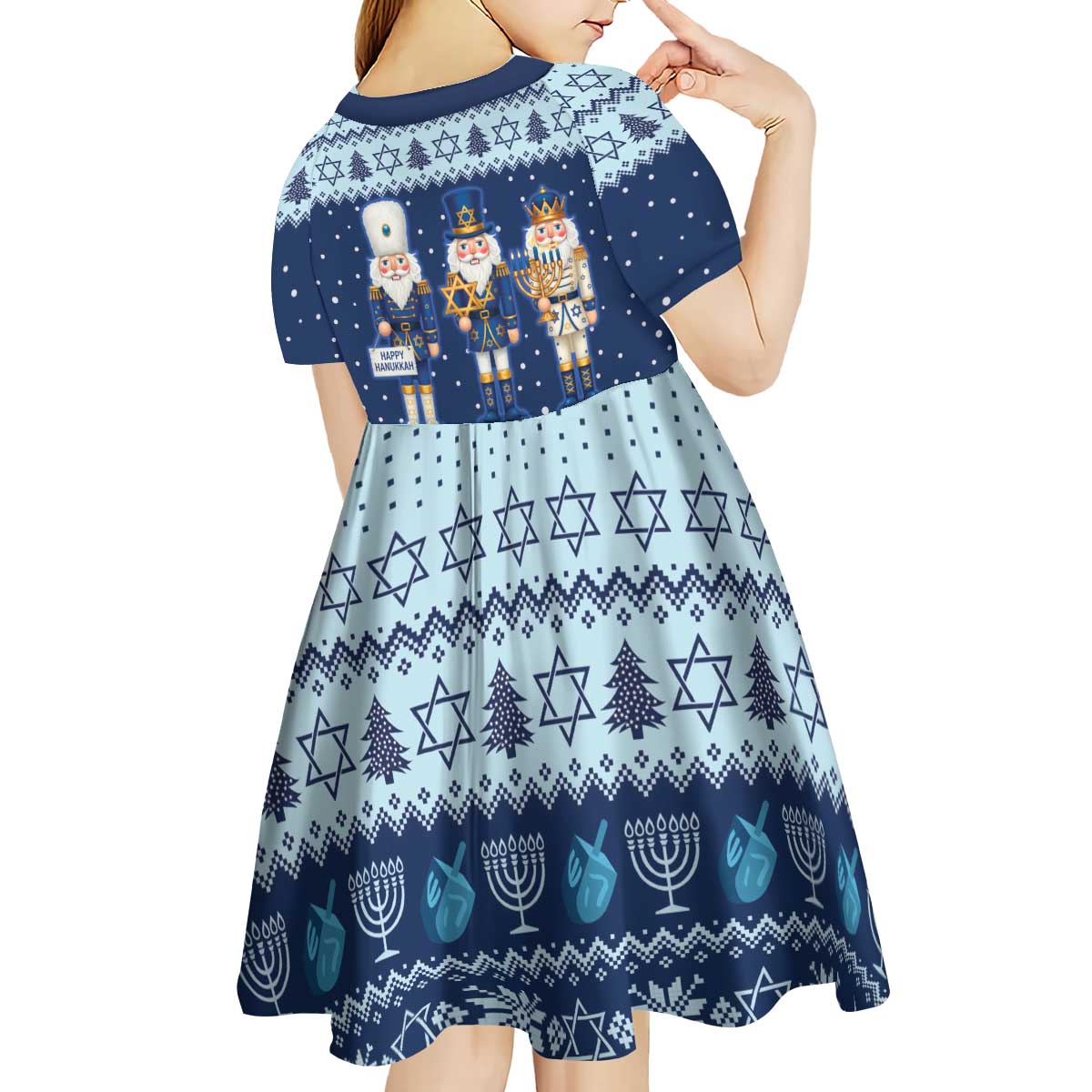 Chrismukkah Nutcracker Kid Short Sleeve Dress Funny Hanukkah Xmas Style - Wonder Print Shop