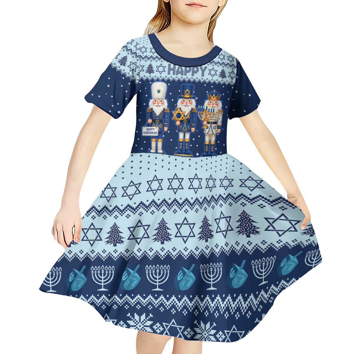 Chrismukkah Nutcracker Kid Short Sleeve Dress Funny Hanukkah Xmas Style - Wonder Print Shop