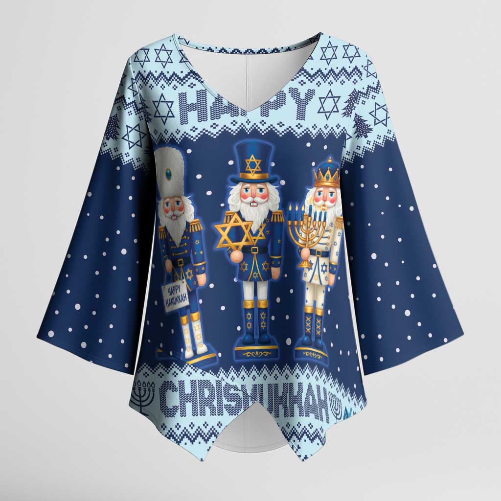 Chrismukkah Nutcracker Kimono Sleeve Blouse Funny Hanukkah Xmas Style - Wonder Print Shop
