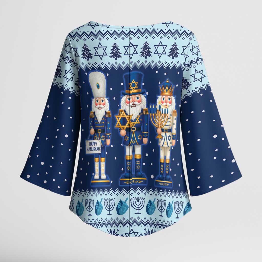 Chrismukkah Nutcracker Kimono Sleeve Blouse Funny Hanukkah Xmas Style - Wonder Print Shop