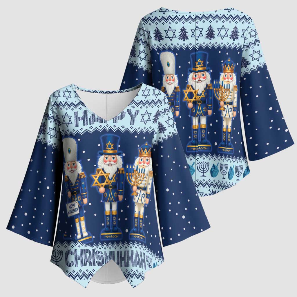 Chrismukkah Nutcracker Kimono Sleeve Blouse Funny Hanukkah Xmas Style - Wonder Print Shop