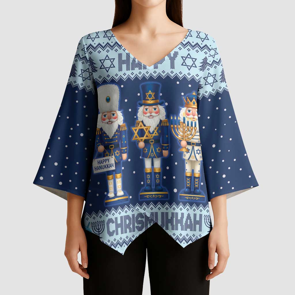 Chrismukkah Nutcracker Kimono Sleeve Blouse Funny Hanukkah Xmas Style - Wonder Print Shop