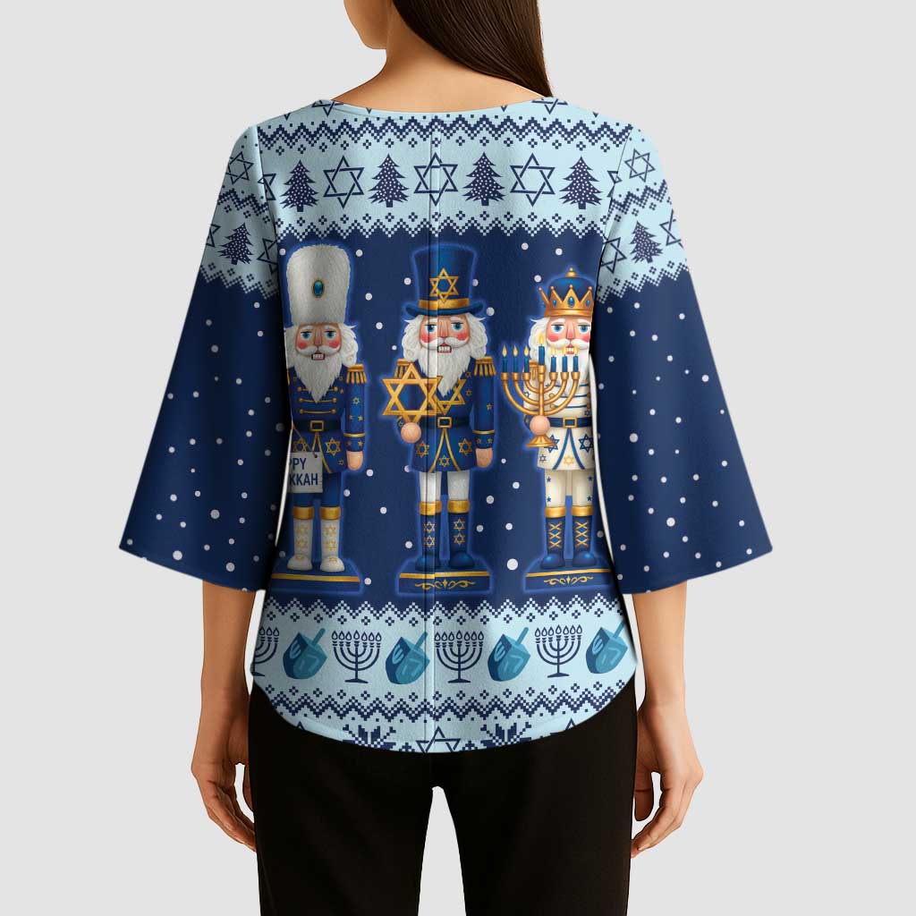 Chrismukkah Nutcracker Kimono Sleeve Blouse Funny Hanukkah Xmas Style - Wonder Print Shop